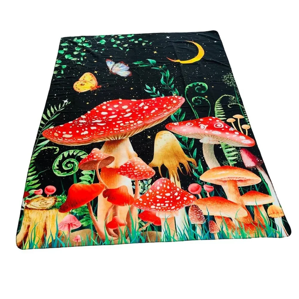 Retro Style Mushroom Wall Hanging Moon Stars Tapestry Colorful Bedding Cover